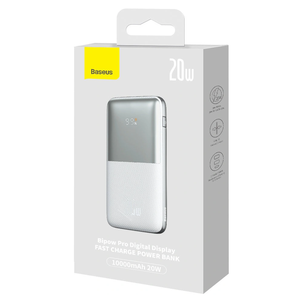 Powerbank Baseus Bipow Pro 10000mAh 20W + kabel USB-A/USB-C 3A 0.3m biały