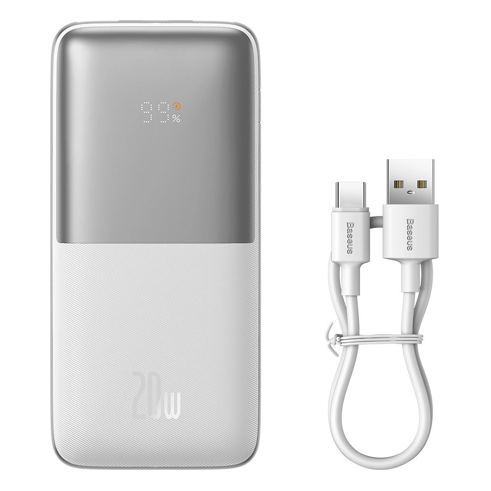 Powerbank Baseus Bipow Pro 10000mAh 20W + kabel USB-A/USB-C 3A 0.3m biały