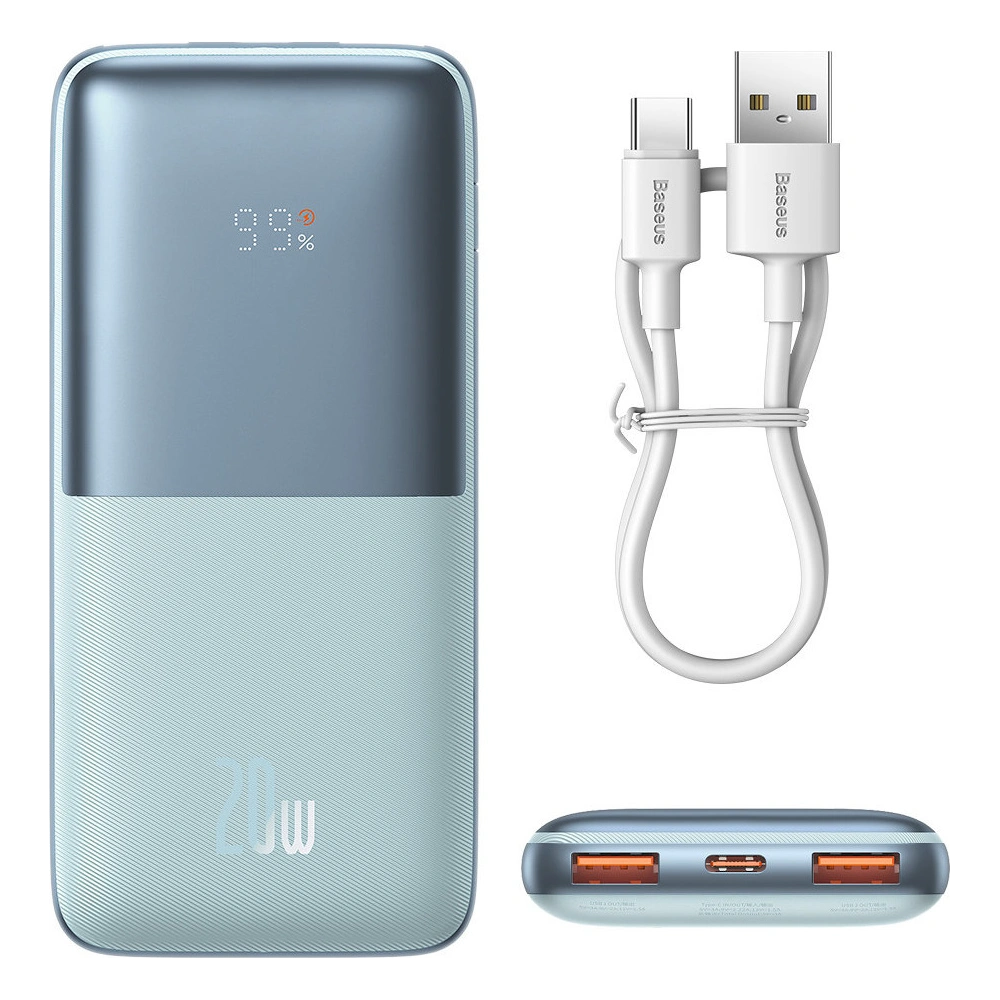 Powerbank Baseus Bipow Pro 10000mAh 20W + kabel USB-A/USB-C 3A 0.3m niebieski