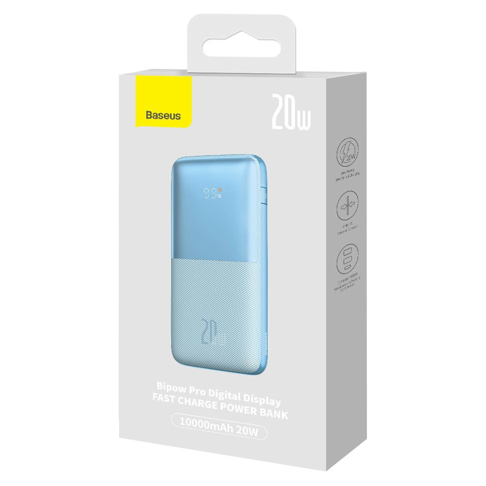 Powerbank Baseus Bipow Pro 10000mAh 20W + kabel USB-A/USB-C 3A 0.3m niebieski