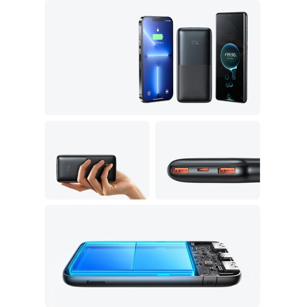 Powerbank Baseus Bipow Pro 10000mAh 20W + kabel USB-A/USB-C 3A 0.3m niebieski