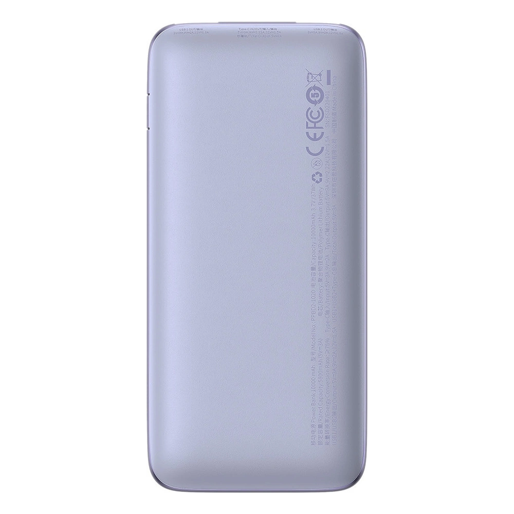 Powerbank Baseus Bipow Pro 10000mAh 20W + kabel USB-A/USB-C 3A 0.3m fioletowy