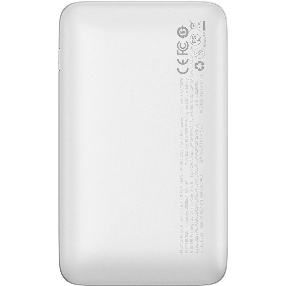 Powerbank Baseus Bipow Pro 20000mAh 22.5W + kabel USB-A/USB-C 3A 0.3m biały (PPBD040302)