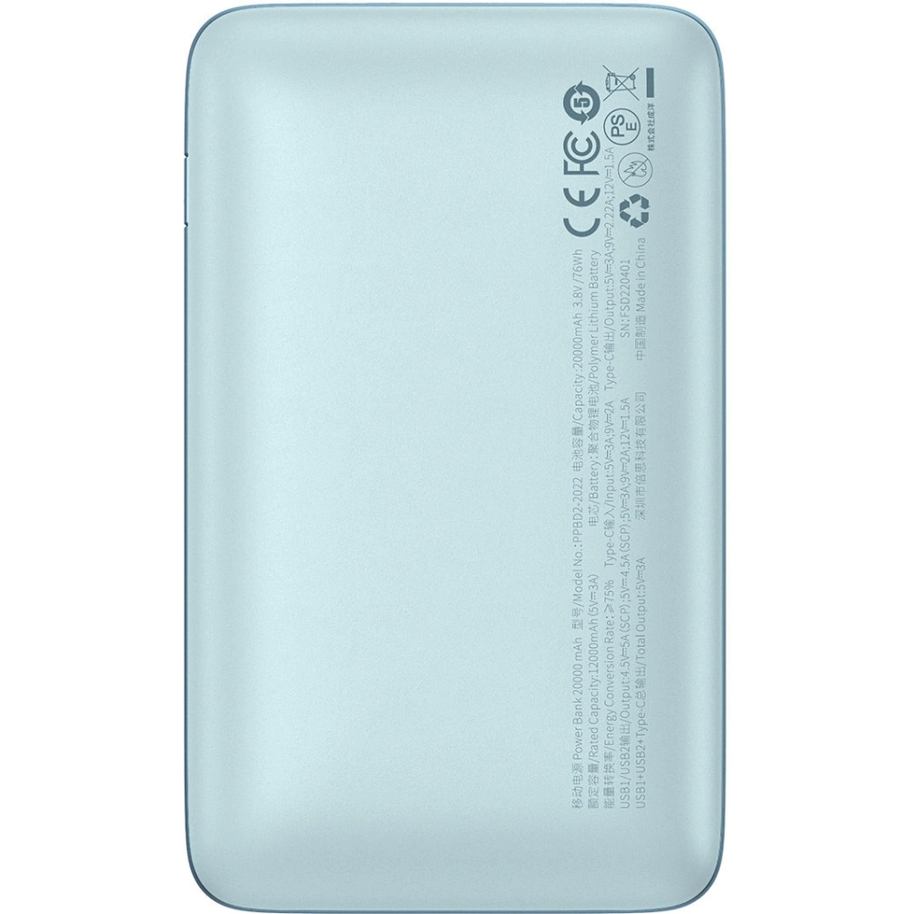 Powerbank Baseus Bipow Pro 20000mAh 22.5W + kabel USB-A/USB-C 3A 0.3m niebieski
