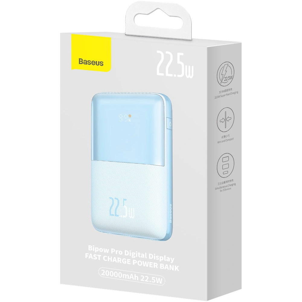 Powerbank Baseus Bipow Pro 20000mAh 22.5W + kabel USB-A/USB-C 3A 0.3m niebieski