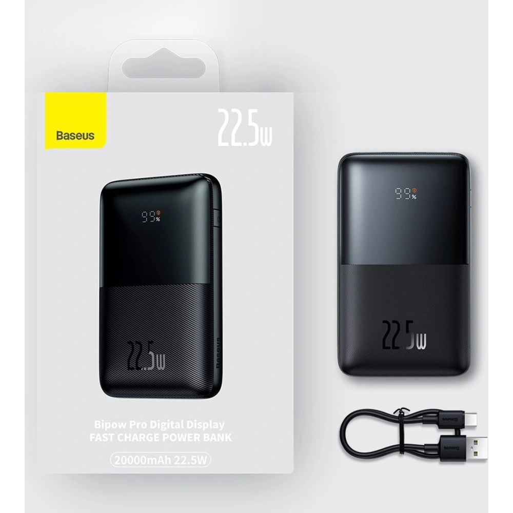 Powerbank Baseus Bipow Pro 20000mAh 22.5W + kabel USB-A/USB-C 3A 0.3m fioletowy