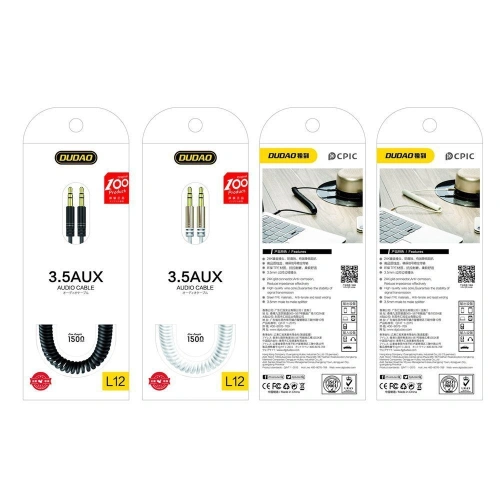 Buy Dudao long stretchable cable AUX mini jack 3.5mm spring ~ 150cm black (L12 black) - DDA5 - {ean13} - Home Screen Store Europe