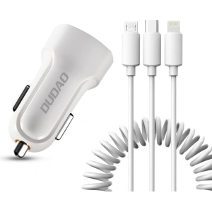 Kup Ładowarka samochodowa Dudao 2x USB 2.4A + kabel USB 3w1 Lightning/USB-C/microUSB biały (R7) - DDA24 - {ean13} - Sklep Home Screen