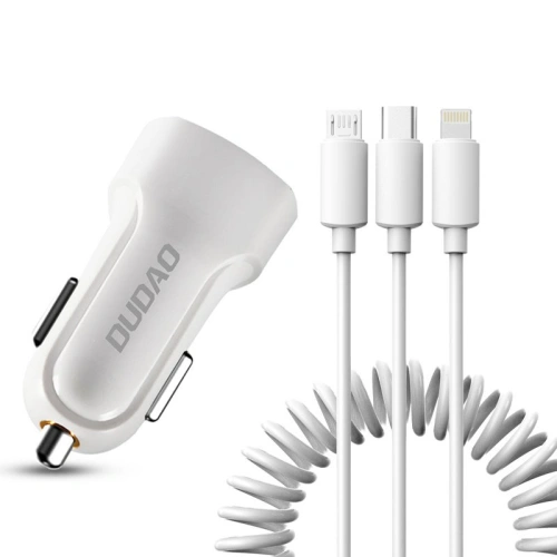 Kup Încărcător auto Dudao 2x USB 2.4A + cablu USB 3in1 Lightning/USB-C/microUSB alb (R7) - DDA24 - {ean13} - Sklep Home Screen