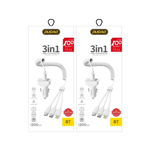 Kup Auto-Ladegerät Dudao 2x USB 2.4A + 3-in-1 USB-Kabel Lightning/USB-C/microUSB weiß (R7) - DDA24 - {ean13} - Sklep Home Screen