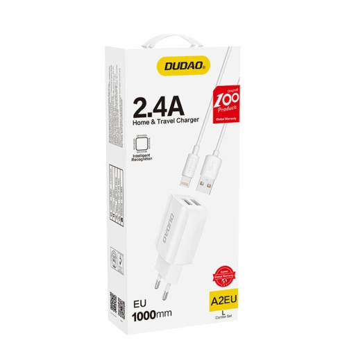 Kup Síťová nabíječka Dudao 2x USB 5V/2.4A + bílý Lightning kabel (A2EU) - DDA28 - {ean13} - Sklep Home Screen