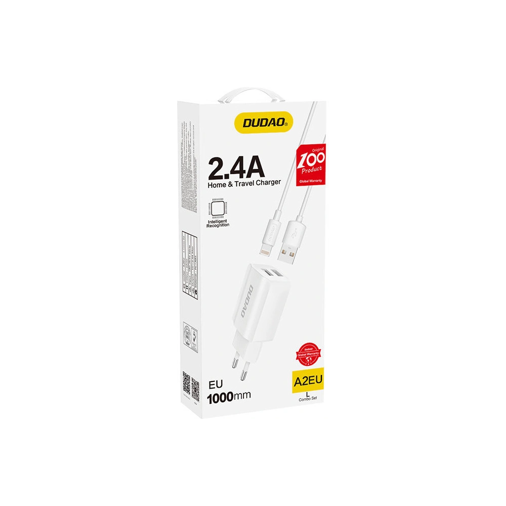 Ładowarka sieciowa Dudao 2x USB 5V/2.4A + kabel Lightning biały (A2EU)