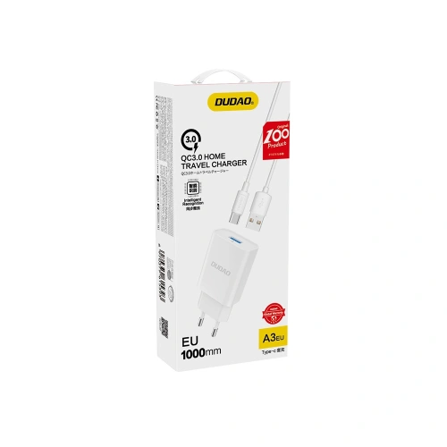 Kup Încărcător de rețea Dudao USB 5V/2.4A QC3.0 Încărcare rapidă 3.0 + cablu USB-C alb (A3EU + Type-c alb) - DDA33 - {ean13} - Sklep Home Screen