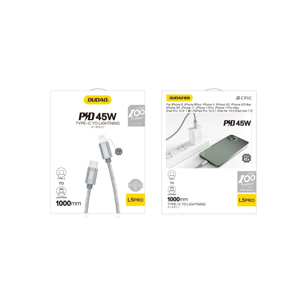 Kabel Dudao USB-C/Lightning Power Delivery 45W 1m szary (L5Pro)