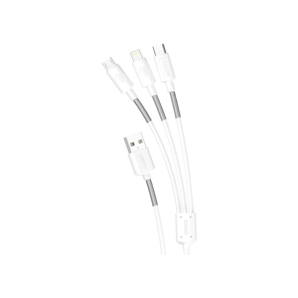 Kabel Dudao 3w1 USB - Lightning/USB-C/microUSB 1.2m 4A biały (L8s)