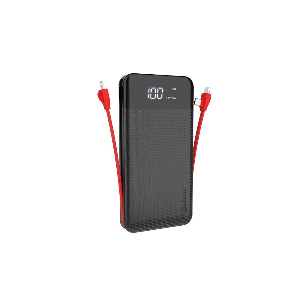 Powerbank Dudao 2xUSB 10000mAh 2A wbudowany kabel 3w1 Lightning/USB-C/microUSB 3A czarny (K1A)