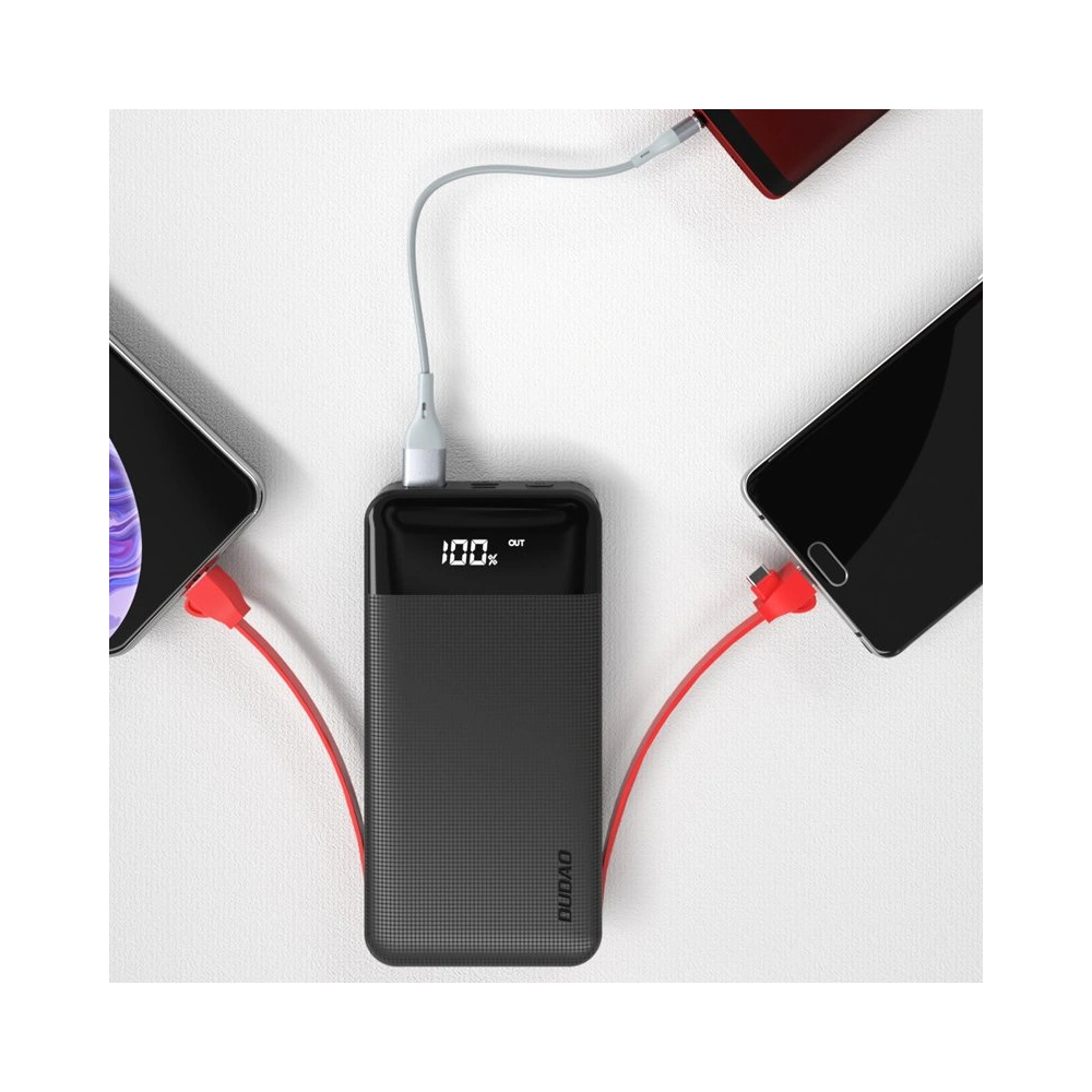 Powerbank Dudao 2xUSB 10000mAh 2A wbudowany kabel 3w1 Lightning/USB-C/microUSB 3A czarny (K1A)