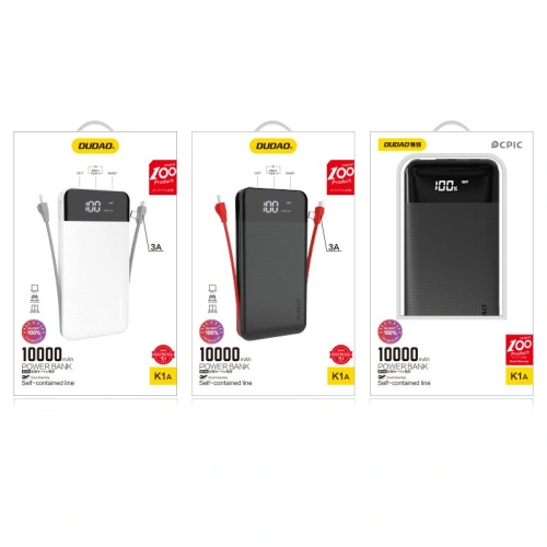 Kup Powerbank Dudao 2xUSB 10000mAh 2A integriertes Kabel 3in1 Lightning/USB-C/microUSB 3A schwarz (K1A) - DDA47 - {ean13} - Sklep Home Screen