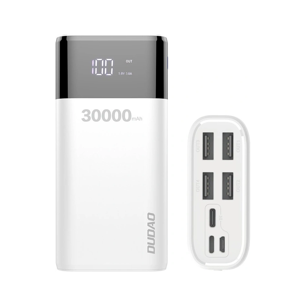 Powerbank Dudao 4xUSB 30000mAh ekran LCD 3A biały (K8Max white)