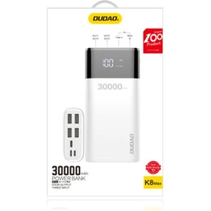 Powerbank Dudao 4xUSB 30000mAh ekran LCD 3A biały (K8Max white)