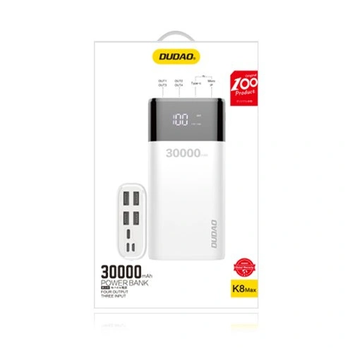 Kup Powerbank Dudao 4xUSB 30000mAh ekran LCD 3A biały (K8Max white) - DDA48 - {ean13} - Sklep Home Screen