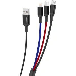 Kabel Dudao 3w1 USB - Lightning/USB-C/microUSB 5A 38cm černý (L10pro)