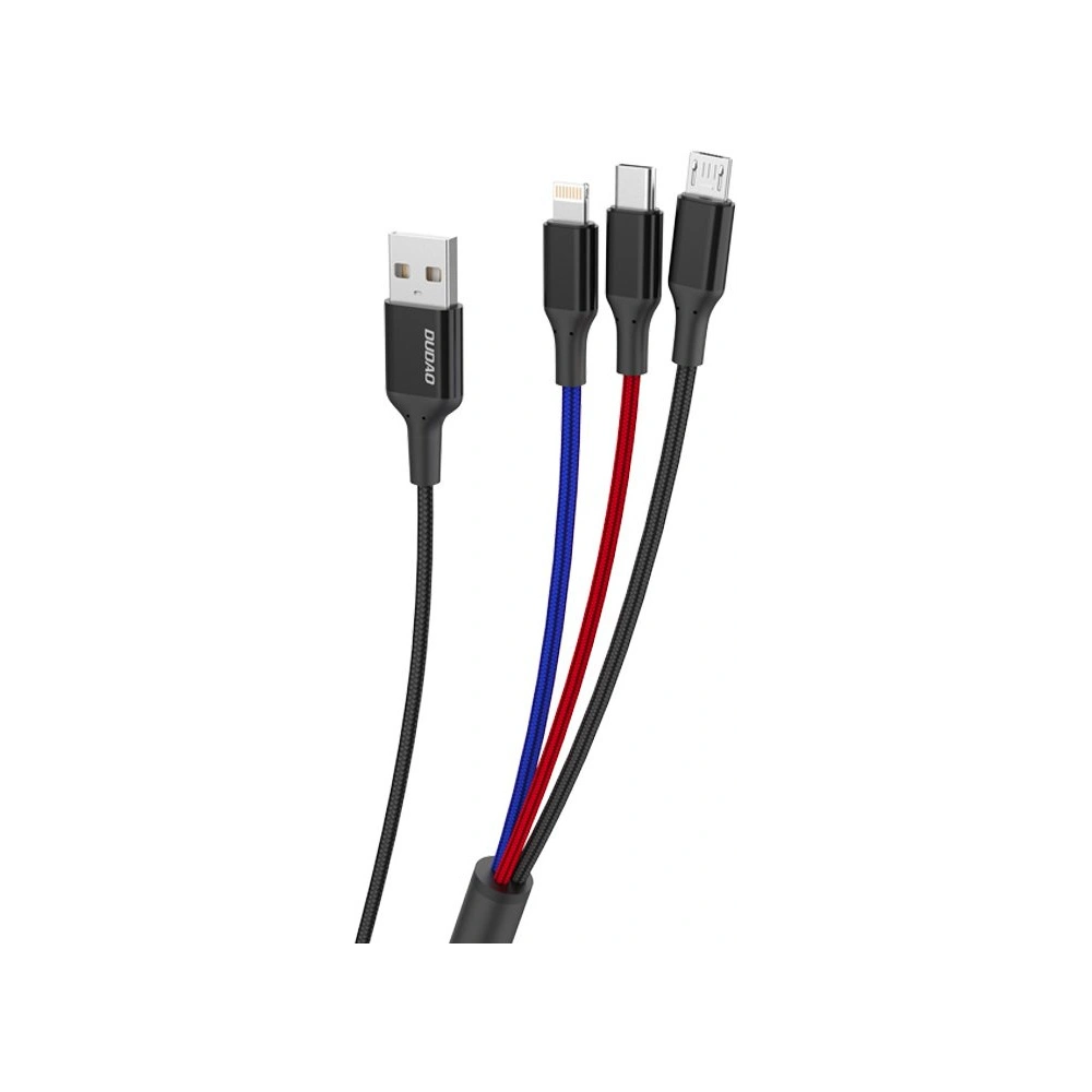 Kabel Dudao 3w1 USB - Lightning/USB-C/microUSB 5A 38cm czarny (L10pro)