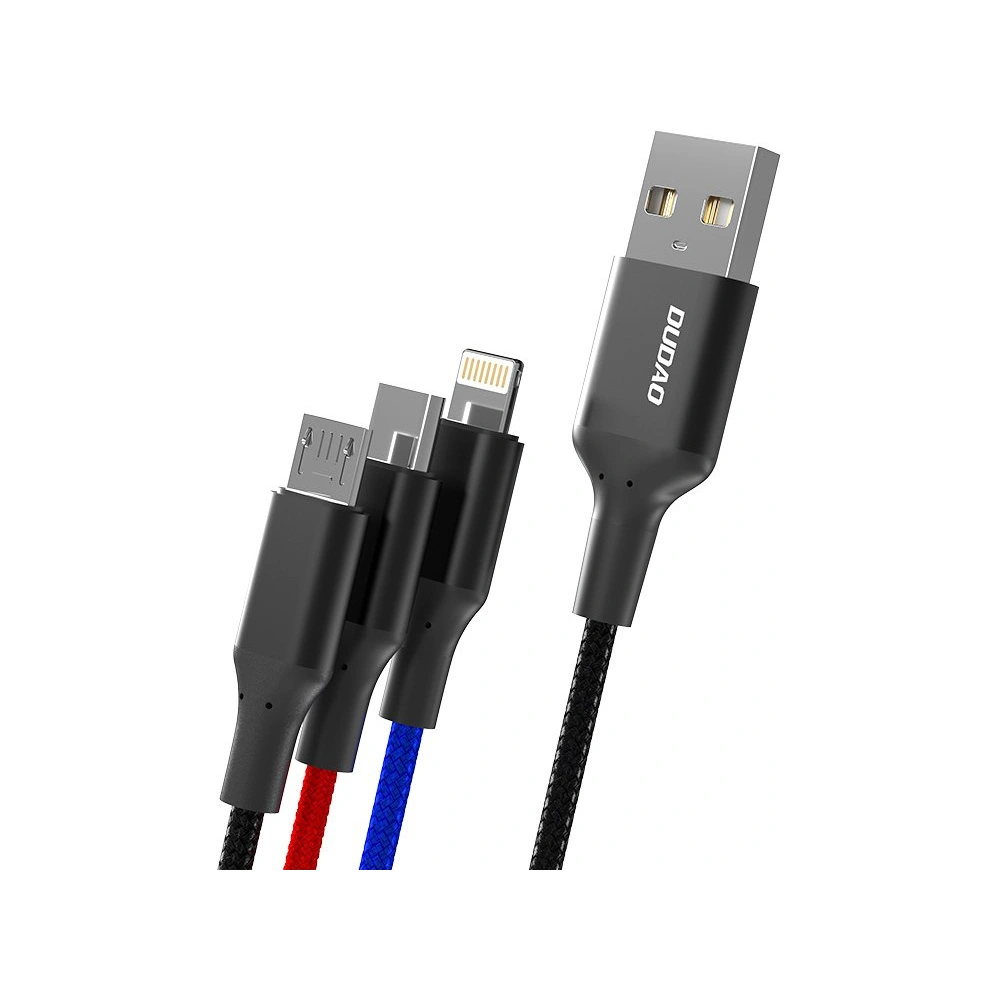 Kabel Dudao 3w1 USB - Lightning/USB-C/microUSB 5A 38cm czarny (L10pro)