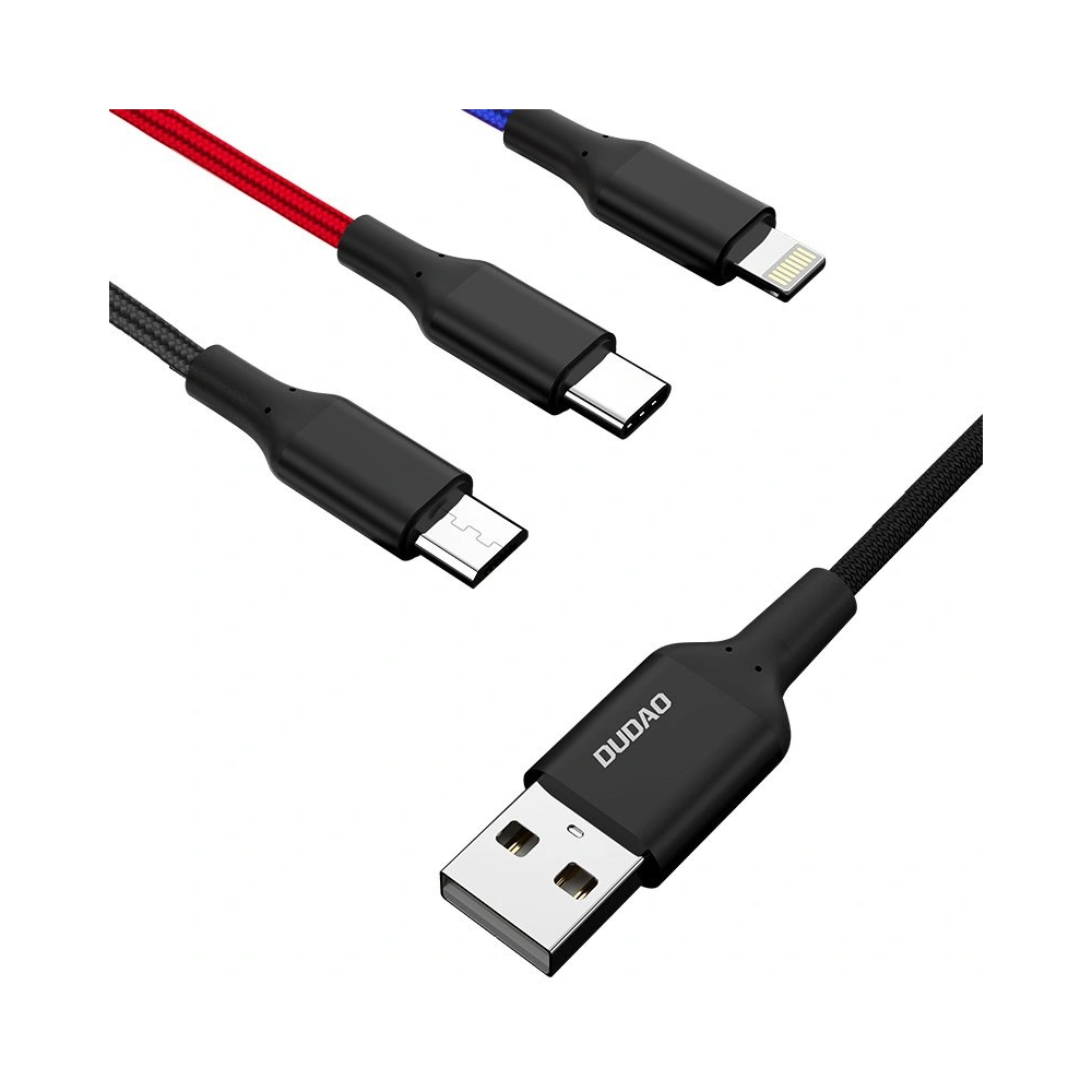 Kabel Dudao 3w1 USB - Lightning/USB-C/microUSB 5A 38cm czarny (L10pro)