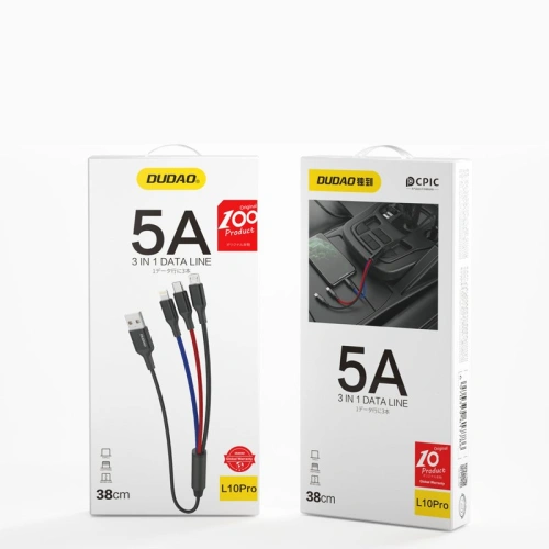 Buy Dudao 3in1 USB cable - Lightning / USB Type C / micro USB 5 A 38 cm black (L10pro) - DDA52 - {ean13} - Home Screen Store Europe
