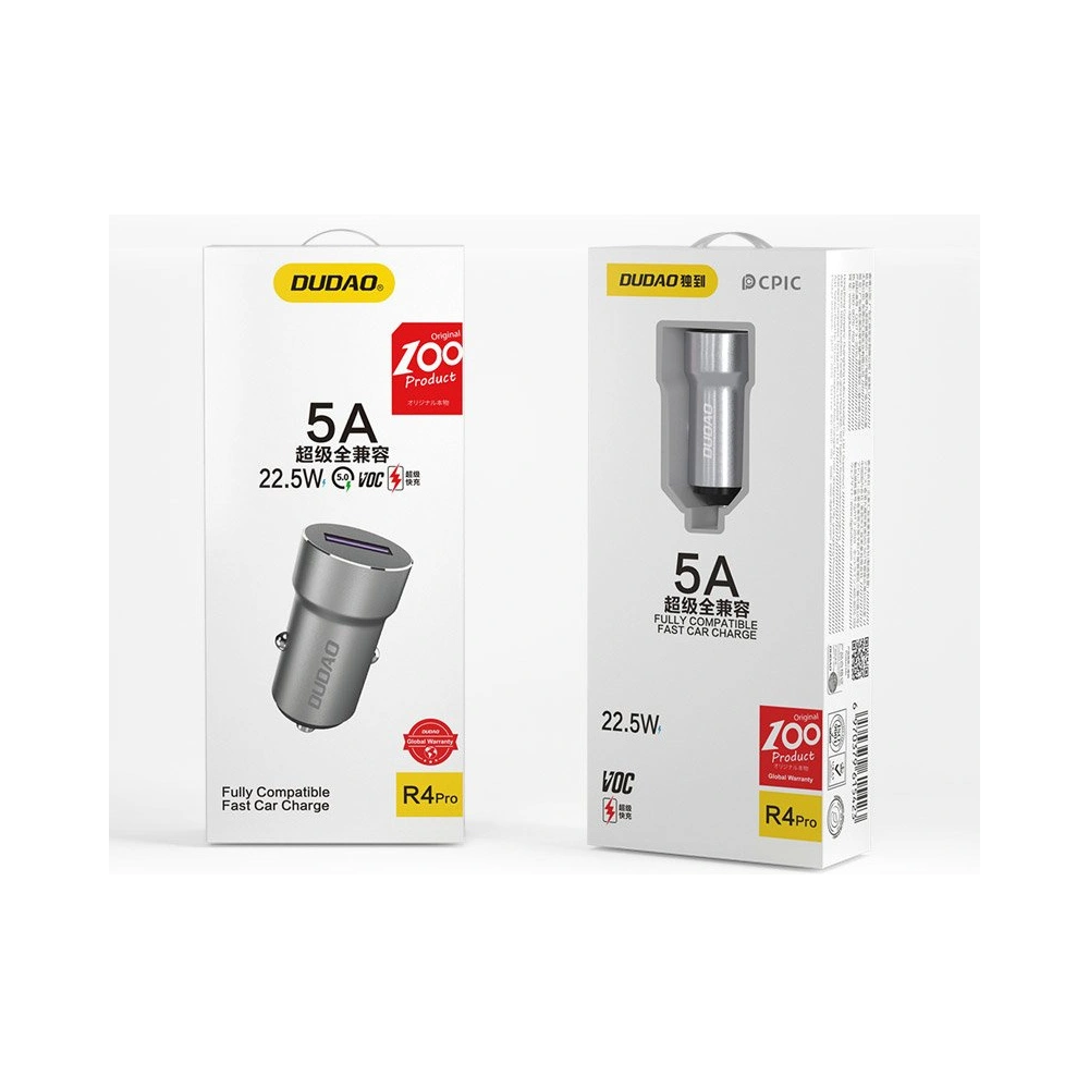 Ładowarka samochodowa Dudao 5A 22.5W Quick Charge 3.0 VOOC szary (R4Pro Upgrade)