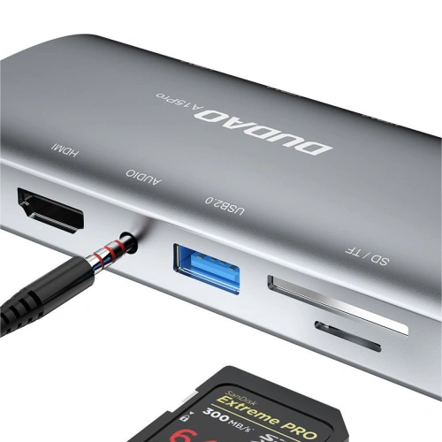Kup Hub Dudao 11w1 USB-C - USB-C PD 60 W/HDMI/3,5 mm Mini-Klinke/USB 2.0/Kartenleser/VGA/RJ45/3x USB 3.2 Gen 1 grau (A15Pro) - DDA66 - {ean13} - Sklep Home Screen