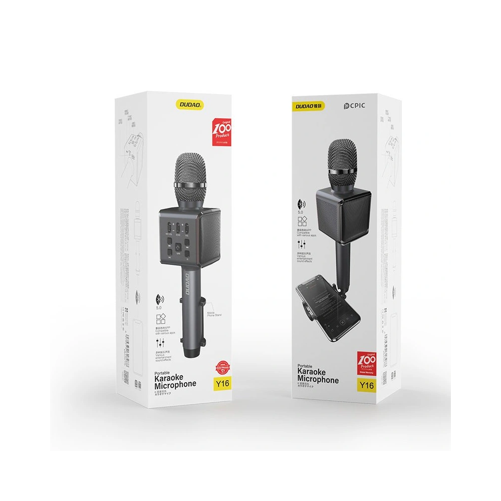 Bezprzewodowy mikrofon do karaoke Dudao Bluetooth głośnik uchwyt na telefon czarny (Y16)