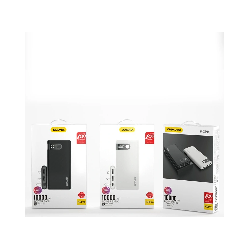 Powerbank Dudao 10000mAh 2xUSB/USB-C/microUSB 2A ekran LED czarny (K9Pro-02)