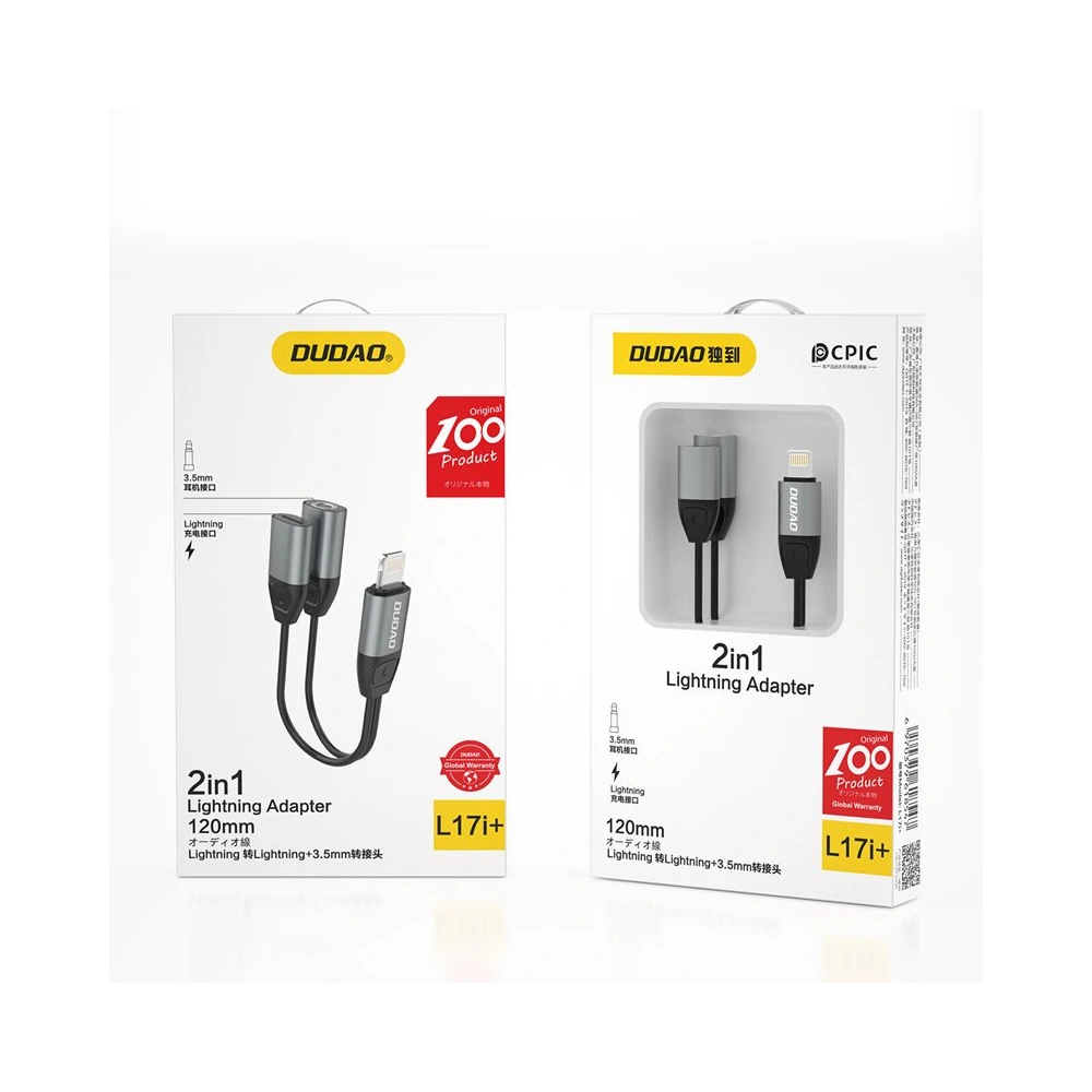 Adapter audio Dudao Lightning - Lightning/3,5mm mini jack szary (L17i)