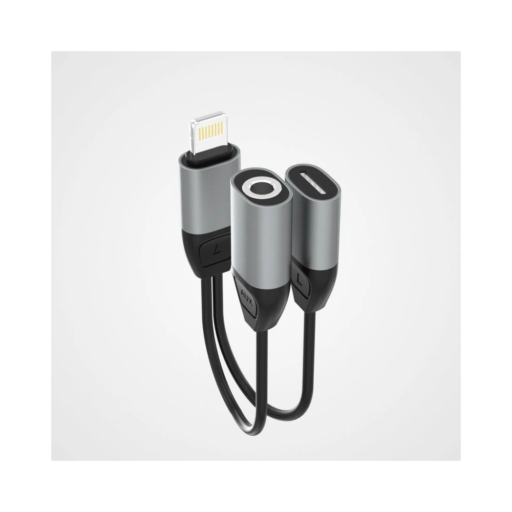 Adapter audio Dudao Lightning - Lightning/3,5mm mini jack szary (L17i)
