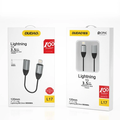 Kup Adapter audio Dudao Lightning - Lightning/3,5mm mini jack gri (L17) - DDA79 - {ean13} - Sklep Home Screen