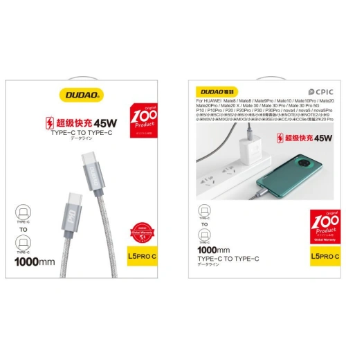 Kup Cablul Dudao USB-C - USB-C 5 A 45 W 1 m Power Delivery Quick Charge gri (L5ProC) - DDA84 - {ean13} - Sklep Home Screen
