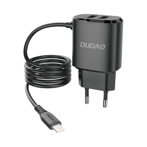 Kup Încărcător de rețea Dudao 2x USB cu cablu Lightning încorporat 12W negru (A2ProL) - DDA87 - {ean13} - Sklep Home Screen