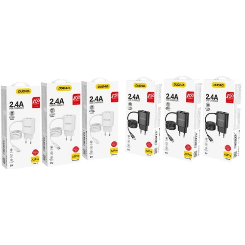 Kup Încărcător de rețea Dudao 2x USB cu cablu Lightning încorporat 12W negru (A2ProL) - DDA87 - {ean13} - Sklep Home Screen