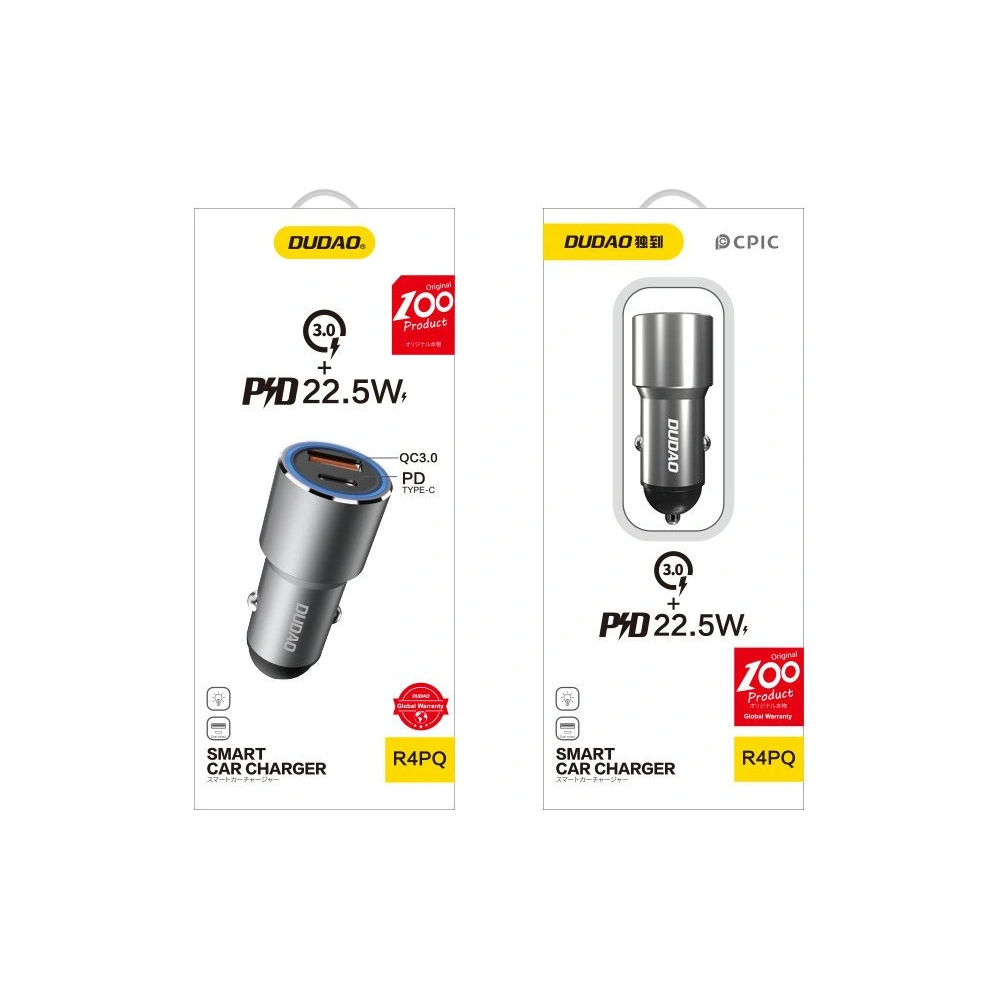 Ładowarka samochodowa Dudao USB/USB-C Power Delivery Quick Charge 22,5W szary (R4PQ)