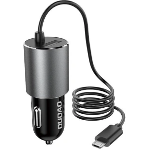 Autós töltő Dudao USB beépített microUSB kábellel 3,4A fekete (R5Pro M)