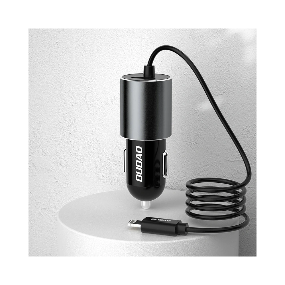 Ładowarka samochodowa Dudao USB z wbudowanym kablem microUSB 3,4A czarny (R5Pro M)