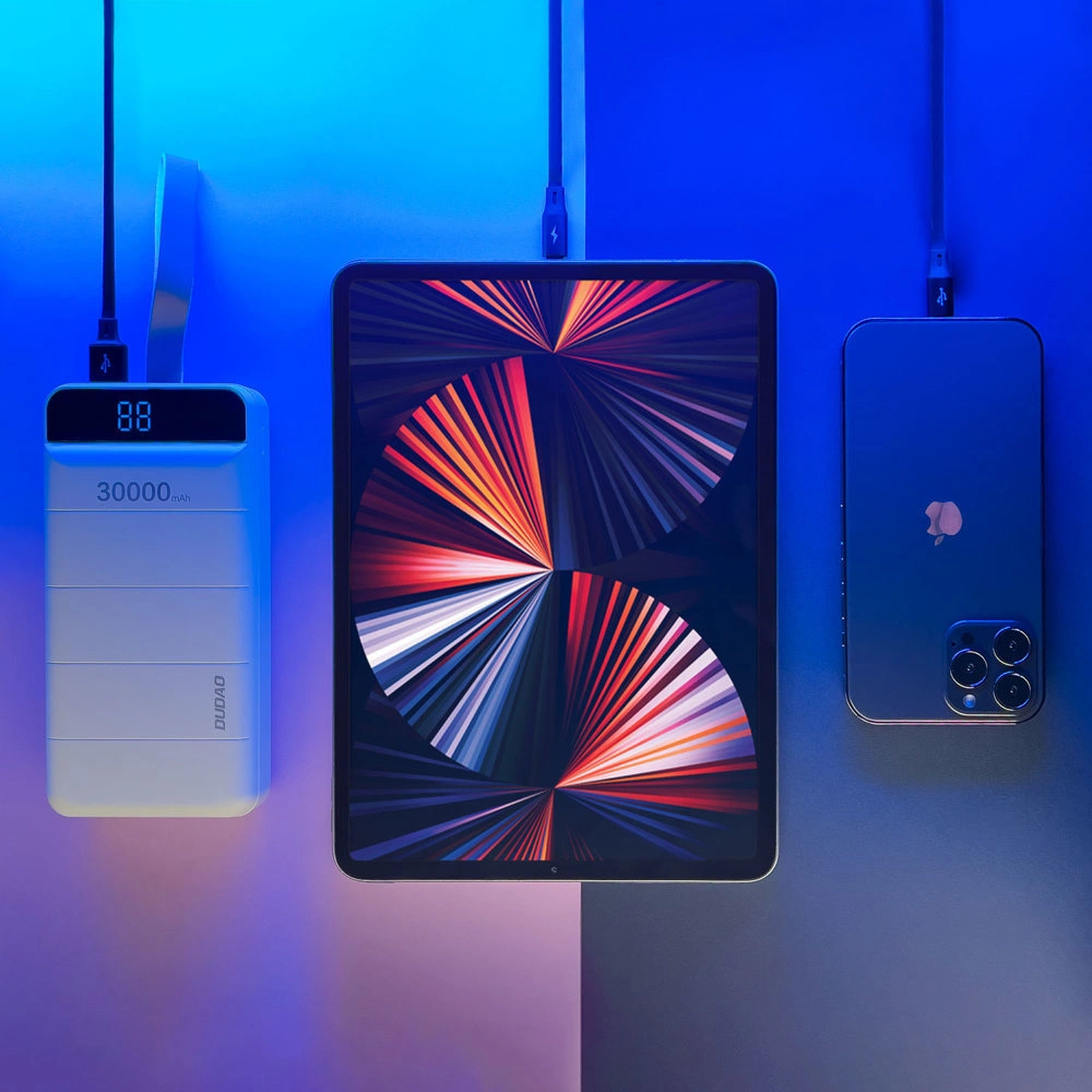 Powerbank Dudao 30000mAh 3xUSB lampka LED biały (K8s+)