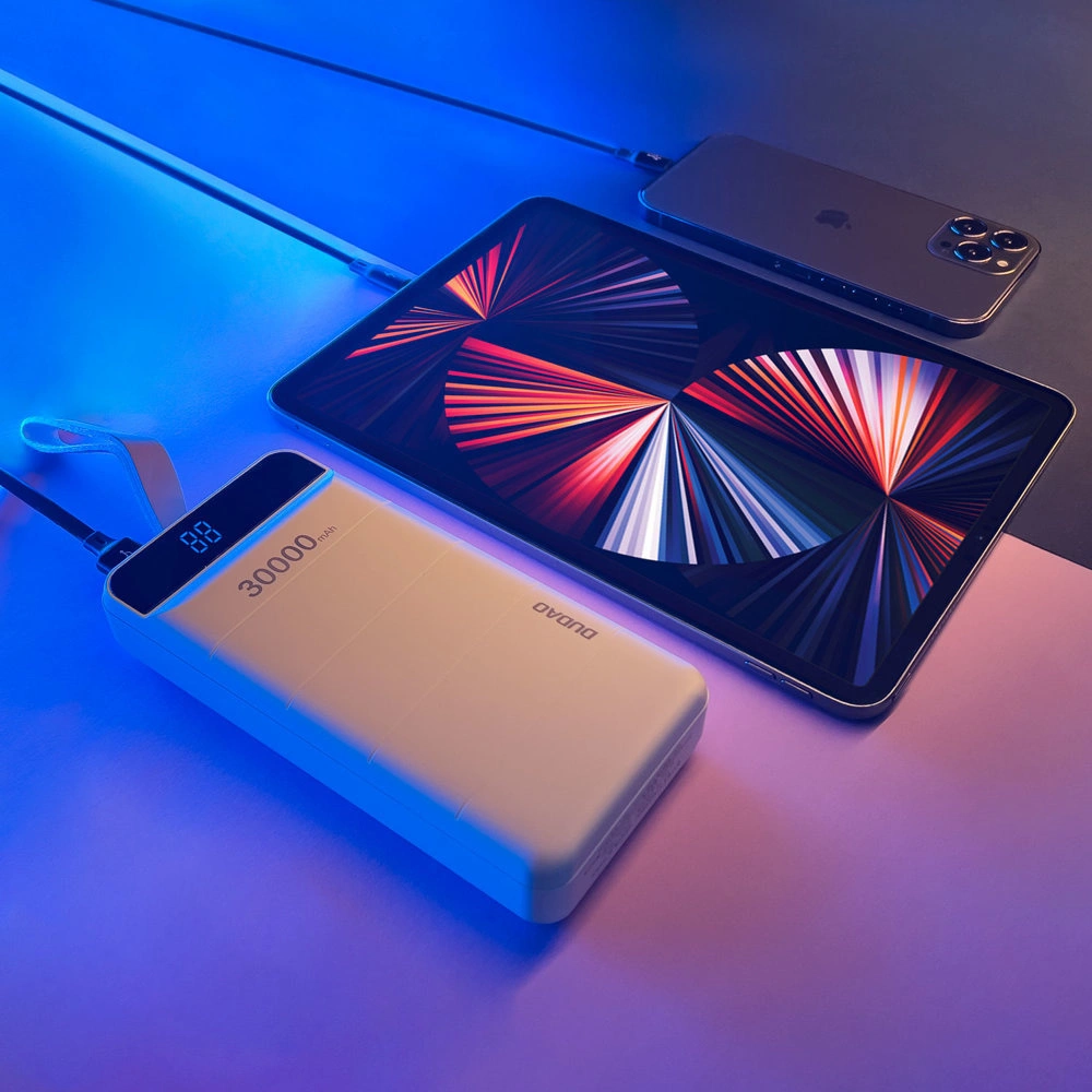 Powerbank Dudao 30000mAh 3xUSB lampka LED biały (K8s+)