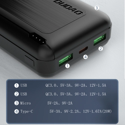 Kup Powerbank Dudao 20000mAh Power Delivery 20W Quick Charge 3.0 2xUSB/USB-C bílý (K12PQ+) - DDA109 - {ean13} - Sklep Home Screen