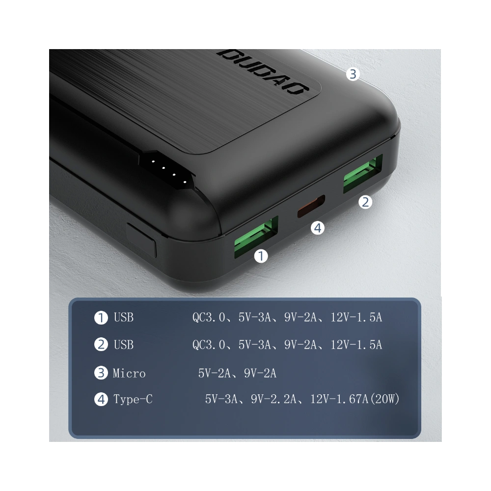 Powerbank Dudao 20000mAh Power Delivery 20W Quick Charge 3.0 2xUSB/USB-C biały (K12PQ+)