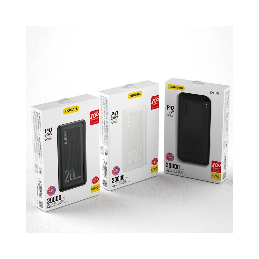 Powerbank Dudao 20000mAh Power Delivery 20W Quick Charge 3.0 2xUSB/USB-C biały (K12PQ+)