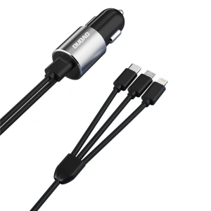 Ładowarka samochodowa Dudao 3w1 USB 3,4 A wbudowany kabel Lightning/USB-C/microUSB czarny (R5ProN)