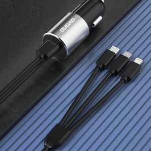 Ładowarka samochodowa Dudao 3w1 USB 3,4 A wbudowany kabel Lightning/USB-C/microUSB czarny (R5ProN)